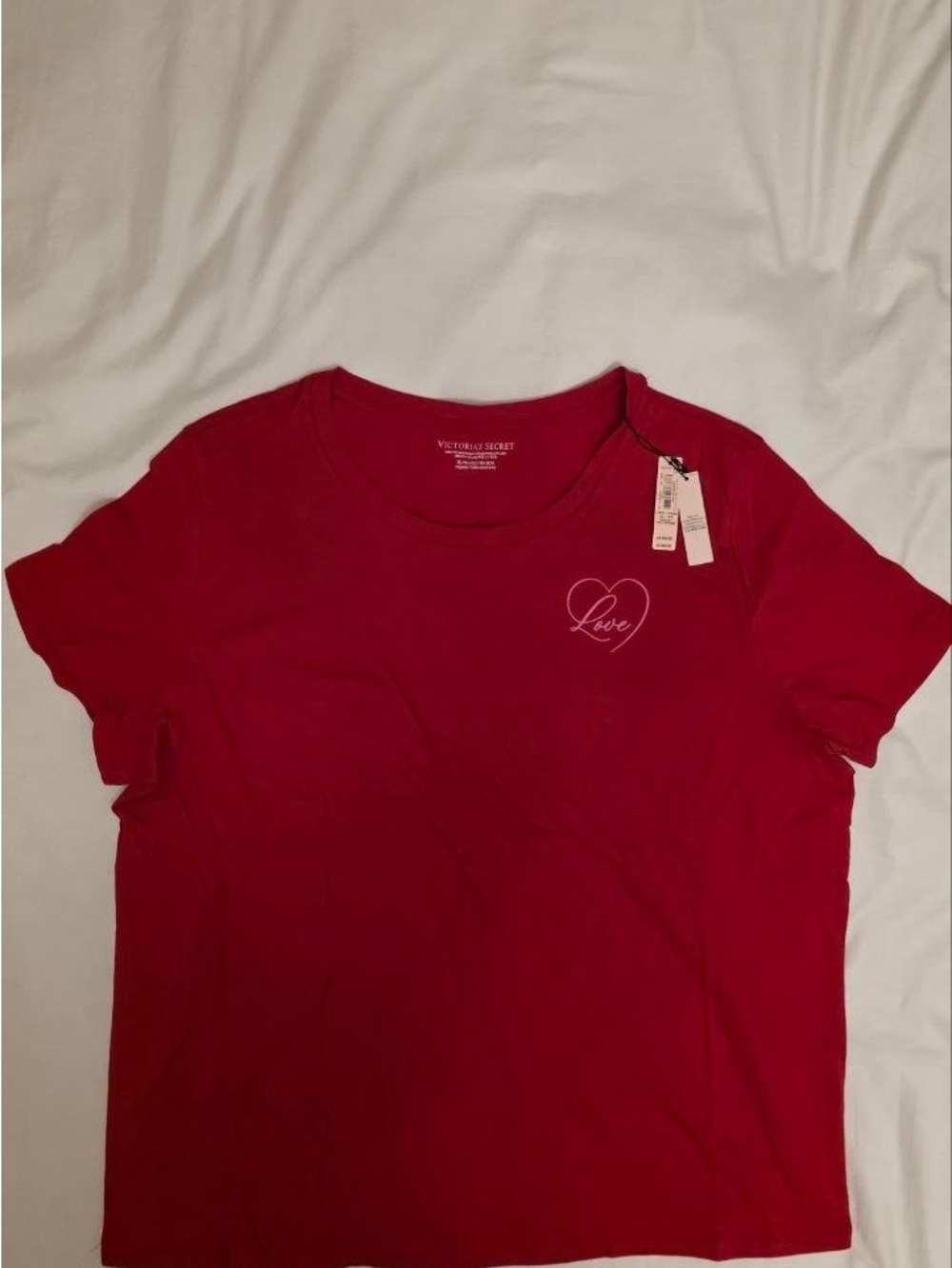 Victoria's Secret Red Short Sleeve Tee with Heart 'Love' Detail